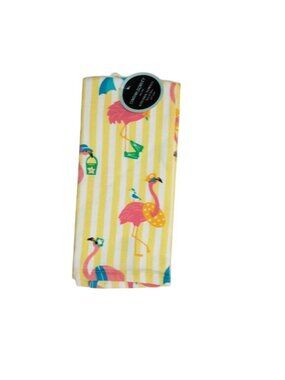 Cynthia Rowley Kitchen Towel Set Flamingo Summer Print Yellow